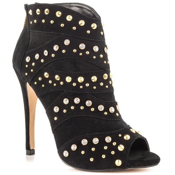 Sedova Black by Bebe Shoes Open Toe Studds Heels 7 - Picture 1 of 2